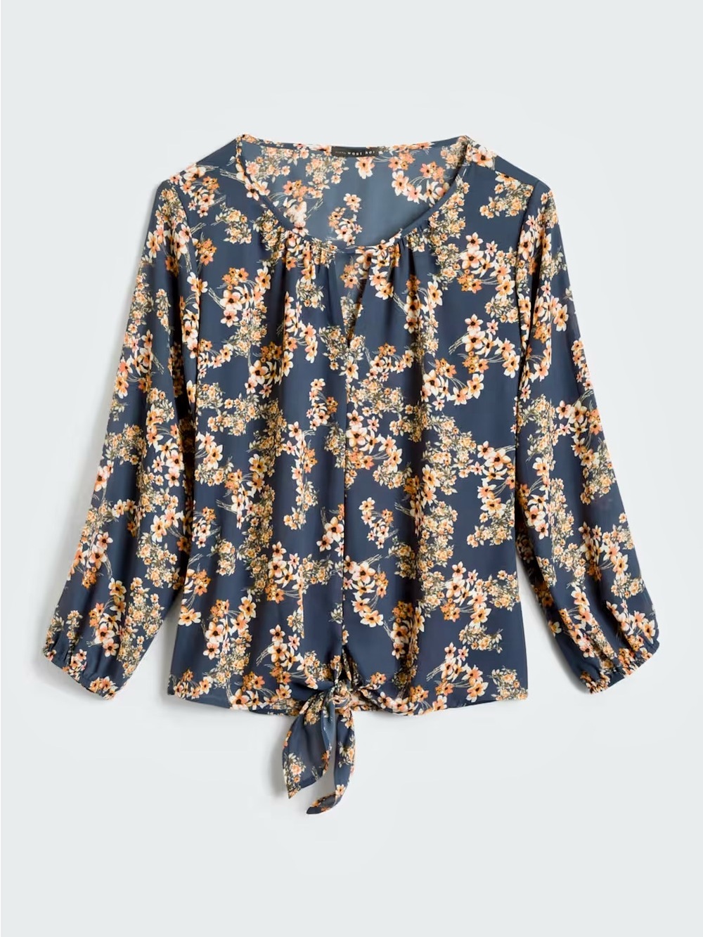 West Kei Navy Floral Tie-Front Blouse